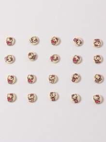 Sanrio 100pcs Hello, Kitty  15mm Wooden Buttons - Mixed Pack, Hello, Kitty Pattern, 2 Holes, Light Beige Natural Wooden Buttons For Sewing, Knitting, DIY Crafts And Clothing Accessories