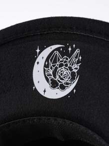 1pc Unisex Unique Printed Cowboy Hat, Classic Black Hat With Rose Flower Print, Fashionable And Elegant, Retro British Style Round Hat, Classy Aesthetic, Classy Look, New Vintage Cowgirl Hat Looks Street Style, Dinner Party Essentials, Suitable For Theme Parties, Western Celebrations, Gatherings, Role Play, Graduation Ceremonies, Masquerade Balls, Festivals, Weddings, Birthday Parties, Music Festivals