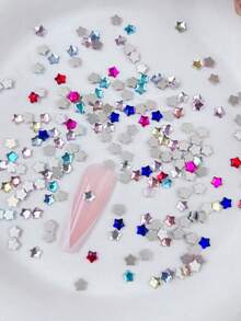 50pcs/100pcs Colorful Star 3D Nail Art Decorations, Random Mixed Colors And Sizes, Including Flat Asymmetric Five-Pointed Stars, Rose Red, Sea Blue, Light Pink 3D Nail Rhinestones, Nail Gems, Nail Art Tools, Women/Girls Nail Art Accessories, Nail Stickers Nail Charms - Multicolor - View 9