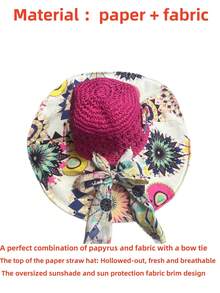 Fashionable Women Sun Hat For Outdoor Activities, Traveling Or Beach, 1pc, 2024 New Design Straw Hat With Wide Brim To Block The Sun, UV Protection, A Romantic Gift For Daily Life - Linen Patchwork Sunhat - View 5
