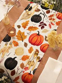 1 pieza Corredor de mesa de lino con estampado de hoja de arce y calabaza de cosecha de otoño, adecuado para fiestas, cumpleaños, cenas, cocina, comedor, cómodas, decoración del hogar, todas las estaciones