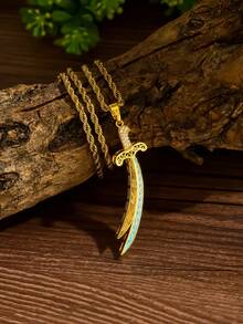 Holy Glory: Ali's Sword Retro Gold Chain - Islamic Civilization Collection Men's Necklace Arabian Legend - Ibn Abi Talib Sword Shaped Retro Men's Neck Ornament (Carved With Meteorite Patterns) Sword Retro Pendant Necklace - Gold - View 11