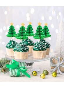 12/24pcs Christmas Tree Shaped Cake Decorations, Cocktail Stirrers, Dessert Fruit Picks, Suitable For Party Decor And Holiday Atmosphere - Multicolor - View 7
