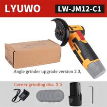 LYUWO 电动工具，12V 无绳迷你角磨机，家用可充电锂电池切割机，手持式打磨抛光机。它具有低频无噪音、机身轻巧、动力强劲、打磨速度快等特点。配备 2.0Ah 大容量锂电池、国际标准充电器和免费配件。 - 亮橘色 - 查看 10