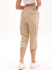 2025 年夏季女士时尚实用七分裤，带松紧腰带和口袋，休闲街头服饰