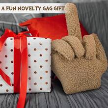 Small Middle Finger Decorative Pillow 13.78 X 9.84 In Funny Shaped Sherpa Fleece Throw Pillow Warm Soft Plush Emoticon Cushion Middle Finger Decor For Couch Gag Gift(Navy Blue) - Light Brown - 查看 5