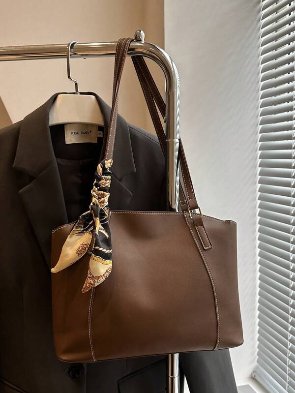 1 pièce Sac fourre-tout femme léger de luxe, couleur unie, sac à épaule pour usage quotidien, trajet travail, cadeau de vacances