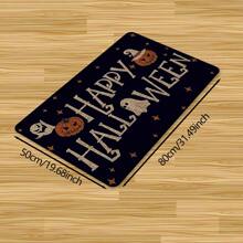1pc Halloween Pumpkin Pattern Printed Non-Slip Linen Kitchen Rug, Doormat, Bath Mat, Suitable For Living Room, Bedroom, Hallway, Bathroom, Laundry Room - Polyester Carpet, Indoor Outdoor Home Decor, Halloween Decoration, Halloween Gift