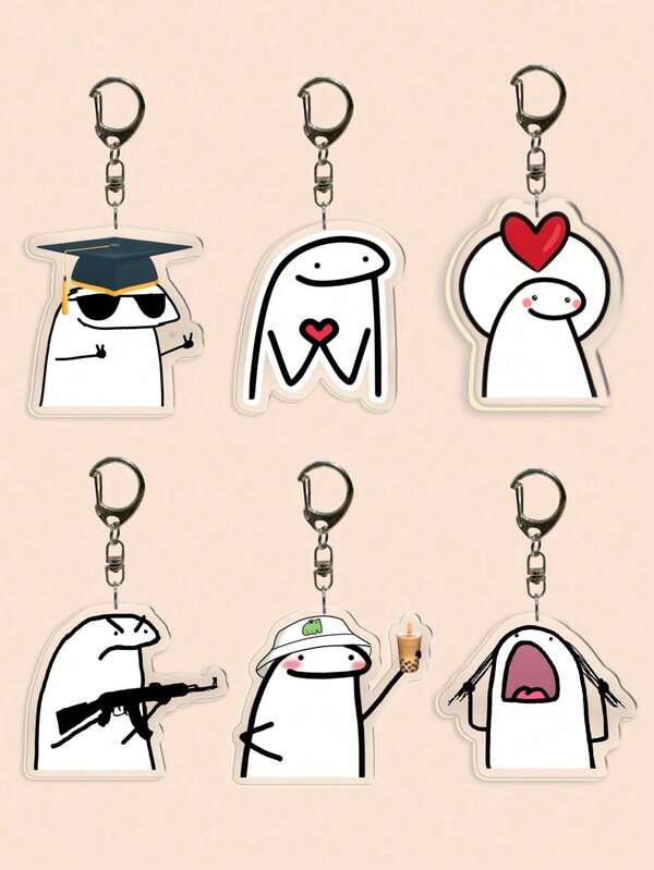 1/6 Stück weiße populäre Cartoon-Figur Schlüsselanhänger, lustiger Liebes-Anthropomorphismus Acryl Taschenbaumler, Geschenk für Paar und Fans zum Valentinstag, für Frauen und Männer, Party Geschenke Weihnachten
