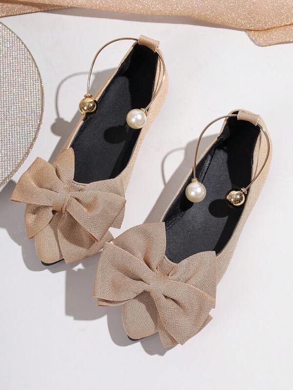 French Bow Decor Women Loafers Slip-On Pointed Toe Casual Flats