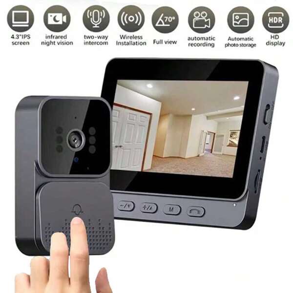 Video Doorbell - Video Intercom System, Smart Video Doorbell Camera With 4.3-Inch HD Display, Two-Way Audio, Long-Lasting Battery, No WiFi/App Required, SD Card Storage, Suitable For Home, Office, Apartment
