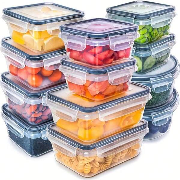 8 pièces Assortiment de boîtes de rangement alimentaire transparentes de différentes tailles avec couvercles hermétiques - Idéal pour les fruits, les légumes, les pâtes, etc. Ensemble réutilisable en polypropylène, bocaux compatibles micro-ondes (styles assortis)