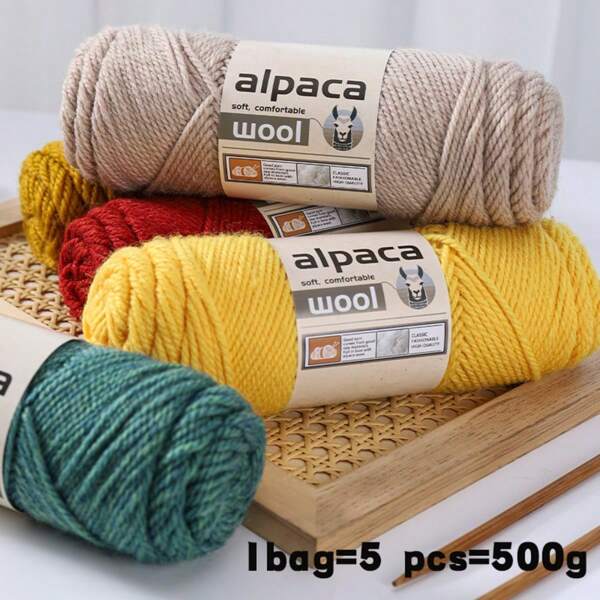 1 Large Bag 500g Alpaca Wool 245 Chunky Knitting Yarn, Multi-Color, Suitable For Autumn/Winter, Handmade DIY Knitting Materials For Sweaters, Scarves, Hats, Gloves, Pants, Knee Pads And Crafts, 1 Bag = 5 Balls = 500g