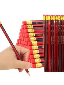 5 支/10 支/20 支/30 支学生绘图素描铅笔带橡皮擦，经典红黑色木质六角 HB 铅笔，适合学生书写、办公和艺术用品，返校礼物
