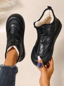 Women's Winter New Boots, Thick Warm Winter Boots, Waterproof Anti-Slip Wear-Resistant Cold-Resistant Mid-Calf Slip-On Boots, Lightweight Versatile Outdoor Boots - Black - View 2