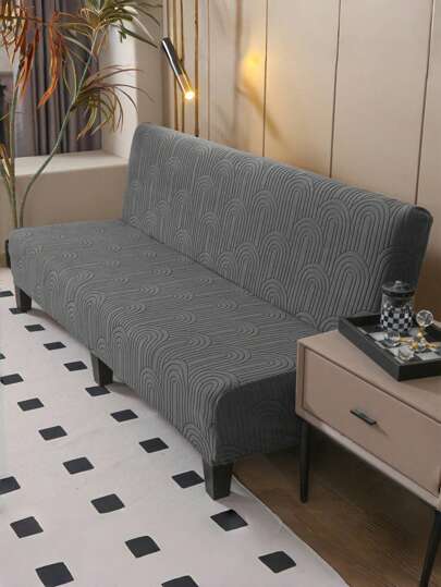 1 pieza Cubierta de sofá/cama de terciopelo con diseño de arco en la entrada, diseño elástico de envoltura completa, material de poliéster minimalista, apto para sofá sin brazos, para todas las estaciones