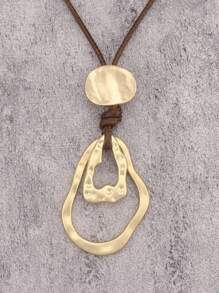 1 pieza Collar de aro grande asimétrico plano de doble color de aleación, cadena larga minimalista y de moda, regalo de Navidad para mujeres