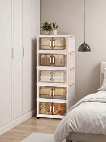 1pc (45cm/17.7in) - (60cm/23.6in) Width Foldable Storage Cabinet, Clothes Closet Storage Box, Portable Home Storage Wardrobe, Double Door Folding Box, 1-5 Layers Selectable, Thickened Double Door With Wheels Storage Cabinet, Home Use No-Assembly Storage Rack, Organizer For Clothes & Toys Plastic Folding Storage Cabinet - Clear - View 5