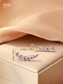 Hihho 2 件优雅锆石镶嵌简约奢华珠宝耳环，适合作为各种晚间场合的礼物送给女性，紫色耳环 - 紫色 - 查看 5