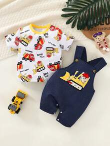2 piezas Conjunto para Bebé Niño con Diseño de Osito Futbolista – Camiseta de Rayas y Peto - Multicolor - Ver 4
