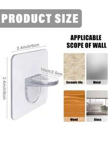 4/7 ganchos adesivos sem perfuração, design sem costura, suportes de prateleira sem perfuração, organizador de armários, suportes de prateleira com montagem adesiva, adequados para organização de guarda-roupas, revestimentos de armários e suportes em camadas - Claro - Ver 4