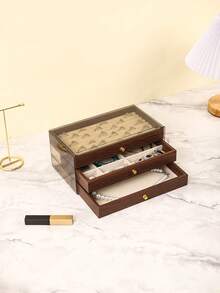 1个豪华黑胡桃木首饰盒，三层木质首饰收纳盒，抽屉式设计，亚克力首饰整理盒，经典款式，可收纳耳环、戒指、项链、手镯、吊坠，浴室收纳盒，桌面抽屉整理盒，可堆叠收纳盒，优雅奢华展示包装 - 木製3層壓克力 - 查看 16