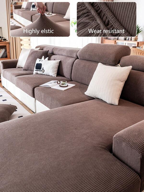 1pc Stretch Sofa Cover, Non-Slip Full Coverage Sofa Seat Cover, All Season Universal Sofa Cushion Cover, Fabric Thickened Sofa Blanket, Machine Washable, Dust-Proof, Pet-Friendly, Suitable For Bedroom, Office, Living Room, L-Shaped Sofa, 1/2/3/4 Seater