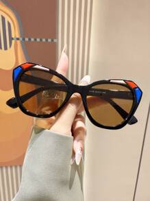 复古猫眼时尚眼镜，男女皆宜 - 波西米亚风格撞色塑料镜框，经典设计，适合户外、旅行、海滩和日常佩戴，夏季遮阳，具有装饰魅力的蝴蝶形状