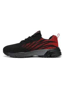Men's Casual Sports Shoes, Breathable Mesh Casual Shoes, Fashion Men's Shoes, Lace-Up Outdoor Running Shoes - Black and Red - View 9