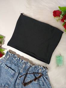 Kit 3 Tube Top Women's Cropped Top Tube Strapless Lined With Double Layer Suplex Fitted Blogger - đen/xanh lá cây/nâu - Xem 5