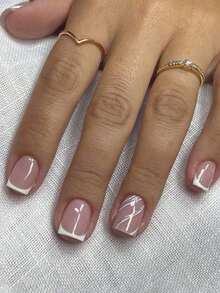 [Lowest Price In 30 Days]24Pcs French White Nails Short Press On Nails Oval Shape False Nails Simple Nails Nails Art Nail Supplies Nails - 多色 4 - 查看 7
