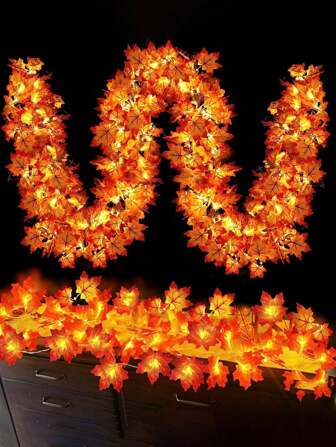 40led 枫叶灯秋叶花环带灯枫叶串灯 DIY 派对家居感恩节圣诞节万圣节装饰室内室外秋收装饰，秋季装饰加大枫叶万圣节装饰秋灯厚叶花环 LED 灯电池供电适用于万圣节、秋季、感恩节装饰、万圣节装饰室内和室外秋收装饰