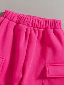 Toddler Cherry Print Warm Crew Neck Sweatshirt And Pants Set - Pink - View 5