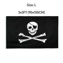 3x5 英尺 Jolly Roger 海盗旗骷髅交叉骨横幅 - 色彩鲜艳且防褪色 - 帆布标题和双线缝合 - 节日旗帜带黄铜索环 - 黑與白 - 查看 6