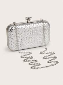 AIBBYDAR حقيبة مساء للنساء، فضي أنيق عالي الجودة من جلد اصطناعي بنسيج مُنسوج، حقيبة مساء بنمط جلد الأفعى أنيقة، محفظة محمولة، حقيبة كروس بسلسلة معدنية، مناسبة للزفاف والحفلات الراقية والمناسبات
