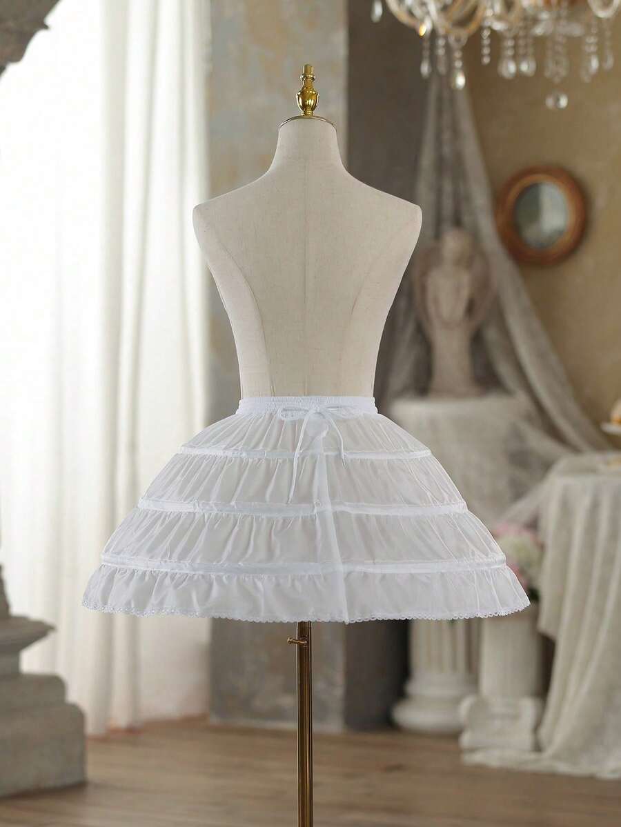 Váy lót Lolita xương cá có thể điều chỉnh, Váy lót ba lê vải tuyn đa năng, Trắng, Chân váy đơn 3 lớp 45cm - Xem 1