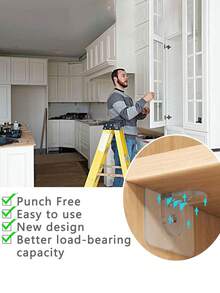 4/7 ganchos adesivos sem perfuração, design sem costura, suportes de prateleira sem perfuração, organizador de armários, suportes de prateleira com montagem adesiva, adequados para organização de guarda-roupas, revestimentos de armários e suportes em camadas - Claro - Ver 5