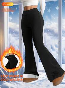 1pc Women's Outdoor Sports Winter Thermal Lined Leggings, Elastic Waist Skinny Fit Pants