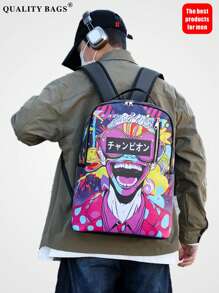 1 Stück lässiger College-Stil Rucksack, große Kapazität, Cartoon-Muster, modischer lässiger Muster, Buchstaben-Muster, Graffiti-Muster, geeignet für Männer, Festivals, Sport, Urlaub, Retro, kann Dateien halten, Reisen, Gym, Muster, Universitäts-Rucksack, Schul-Rucksack, Campus-Rucksack, Laptop-Rucksack, Rückkehr zur Schule Saison 2000er Jahre Stil