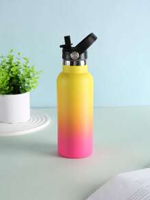 1 pieza Botella de soda de acero inoxidable aislada al vacío de 600ML, botella de agua deportiva portátil y de moda con exterior pintado con cielo estrellado degradado, adecuada para exteriores, tiendas, centros comerciales, hogar, viajes, cocina, incluye cepillo para taza - Multicolor - Ver 9