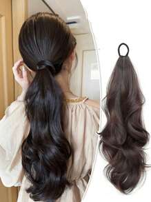 弹性马尾假发，低发髻大波浪卷发辫，自然蓬松慵懒夹式马尾发圈，马尾发绳，发圈，橡皮筋，发绳，发圈，头饰 - 彩色 - 查看 5