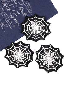 4pcs Embroidered Black & White Spider Web Iron-On Patches, Halloween Costume Accessory - Multicolor - View 6