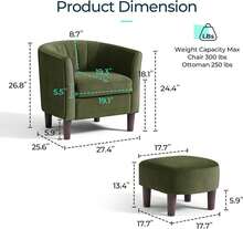 Accent Chair With Ottoman, Modern Barrel Chair Comfy Armchair Reading Chair With Footrest, Round Arms Chair For Living Room Bedroom Reading Room, Velvet, Olive Green,9610846 - Green - View 2