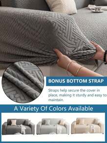 1pc Solid Color Jacquard Stretch Elastic Sofa Cover, Ins Style For All Seasons, Machine Washable, Pet Proof & Durable, Suitable For Living Room, Bedroom, Dining Room, Outdoor, Fits 1/2/3/4 Seater Sofa, Non-Slip Strips Included