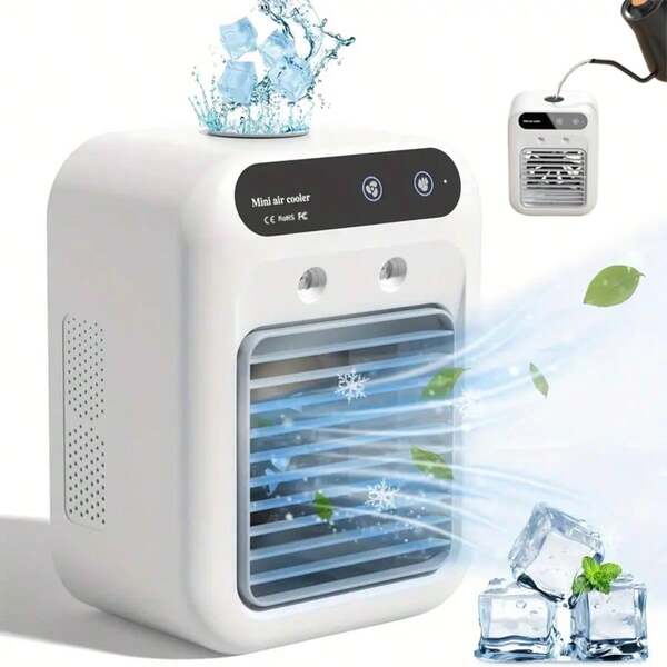 2025 Upgraded Large Battery Dual Motor Portable Fashionable Desk Fan, Small Home Air Conditioner, 5-Speed Cooling Fan 720° Surround Blower, For Office, Travel, Camping, RV, Portable USB Fan, Christmas & Valentine's Day Gift, Battery Capacity: 1200mAh