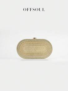 3D纹理亚克力晚装包，新款时尚雕花造型派对手拿包，配链条肩带，女士单肩包和斜挎包，大理石和琥珀色图案盒包 - 金色 - 查看 1