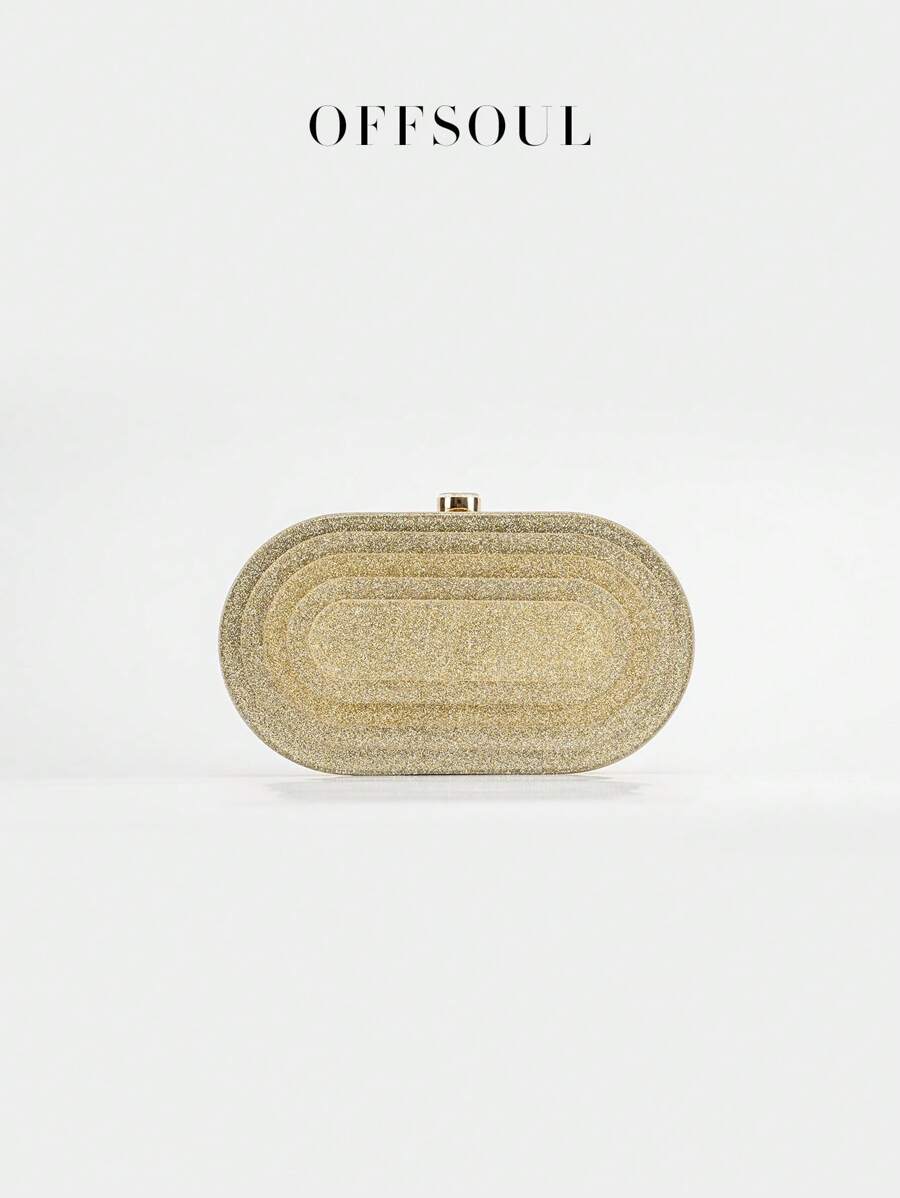 3D纹理亚克力晚装包，新款时尚雕花造型派对手拿包，配链条肩带，女士单肩包和斜挎包，大理石和琥珀色图案盒包 - 金色 - 查看 1