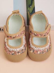女童公主帆布鞋，新款春秋儿童休闲钩环幼儿步行鞋 - 卡其色 - 查看 2
