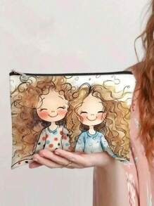 带有可爱小女孩图案的双面化妆包、旅行洗漱用品收纳袋、家用钱包铅笔袋、学校学生收纳袋文具袋、教师组织者礼物印花收纳袋、小女孩最喜欢的旅行包、礼物朋友家人女性和小女孩最喜欢的化妆品收纳袋、旅行旅行包杂物收纳袋、零钱化妆品眼镜收纳袋