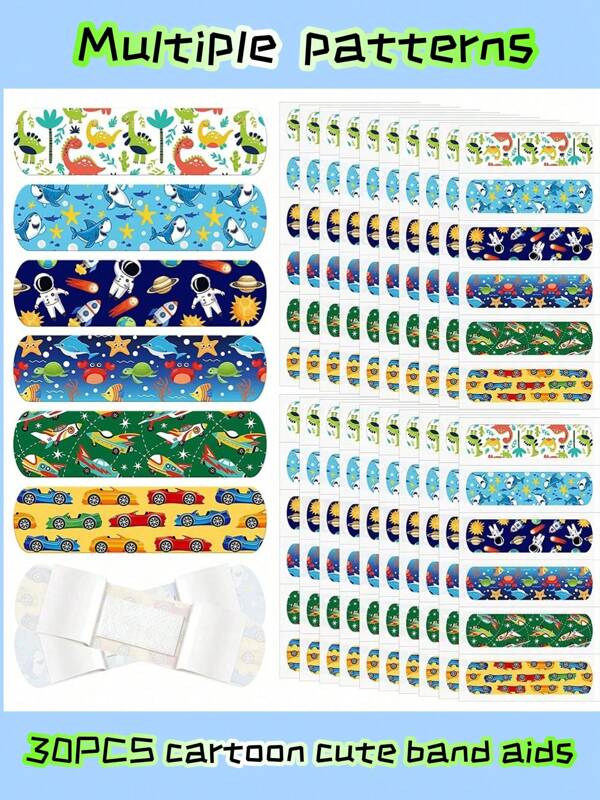 40/30 piezas de cinta adhesiva con diseños de dinosaurio, fabricada con materiales impermeables, transpirables y flexibles, es una gran ayuda para el cuidado de heridas hemostáticas. Es imprescindible para patrones de Halloween, patrones de Tyrannosaurus Rex, patrones de donas y varios patrones en botiquines de primeros auxilios